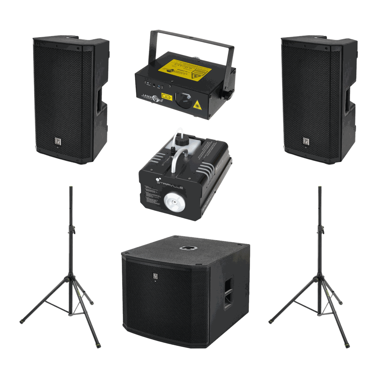 DJ PARTY Paket – Stereo-Set mit Electro-Voice ETX-18SP Subwoofer, Laser und Nebel